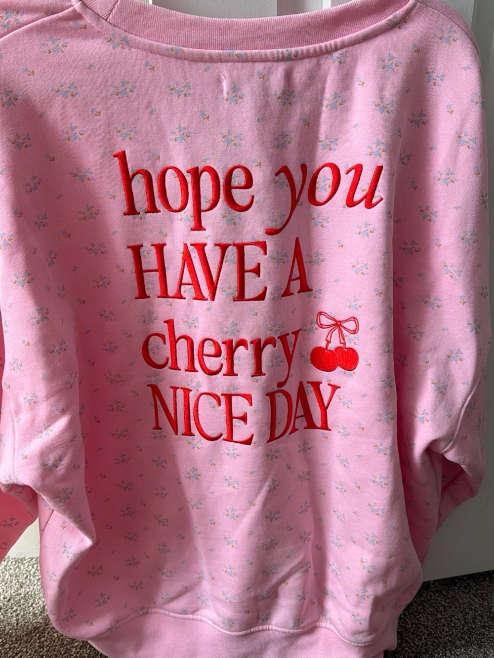 Simply Southern Pink Floral Cherry Crewneck Sweatshirt - Picture 2 of 5